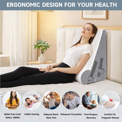 Bed Wedge Pillow for Sleeping, 3 Pcs Adjustable Height 4.5&7.5&12 Inch Triangle Pillow Wedge for Post Surgery, Acid Reflux, Snoring, Legs Pain Relief (Gray)