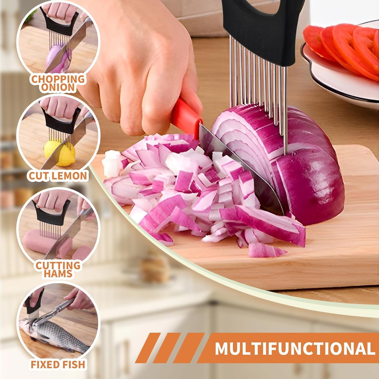 2PCs Stainless Steel Onion Slicer Holder, Onion Cutter Holder for Slicing | Onion Holder, Safety Onion Slicer for Slicing Onions, Tomatoes, Avocados, Eggs and Other Vegetables, Kitchen Utensils
