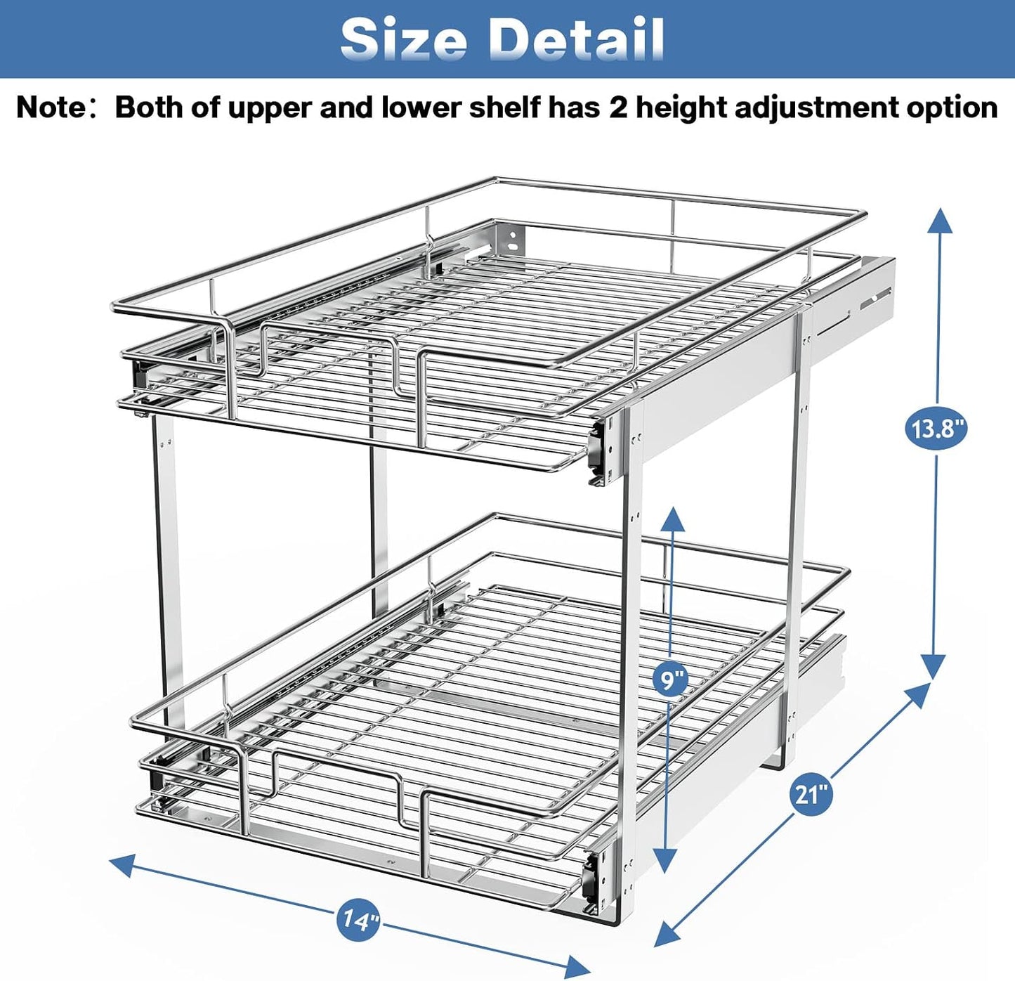 LOVMOR 2 Tier Individual Pull Out Cabinet Organizer 11" W x 18" D, Slide Out Kitchen Cabinet Storage Sliding Shelves