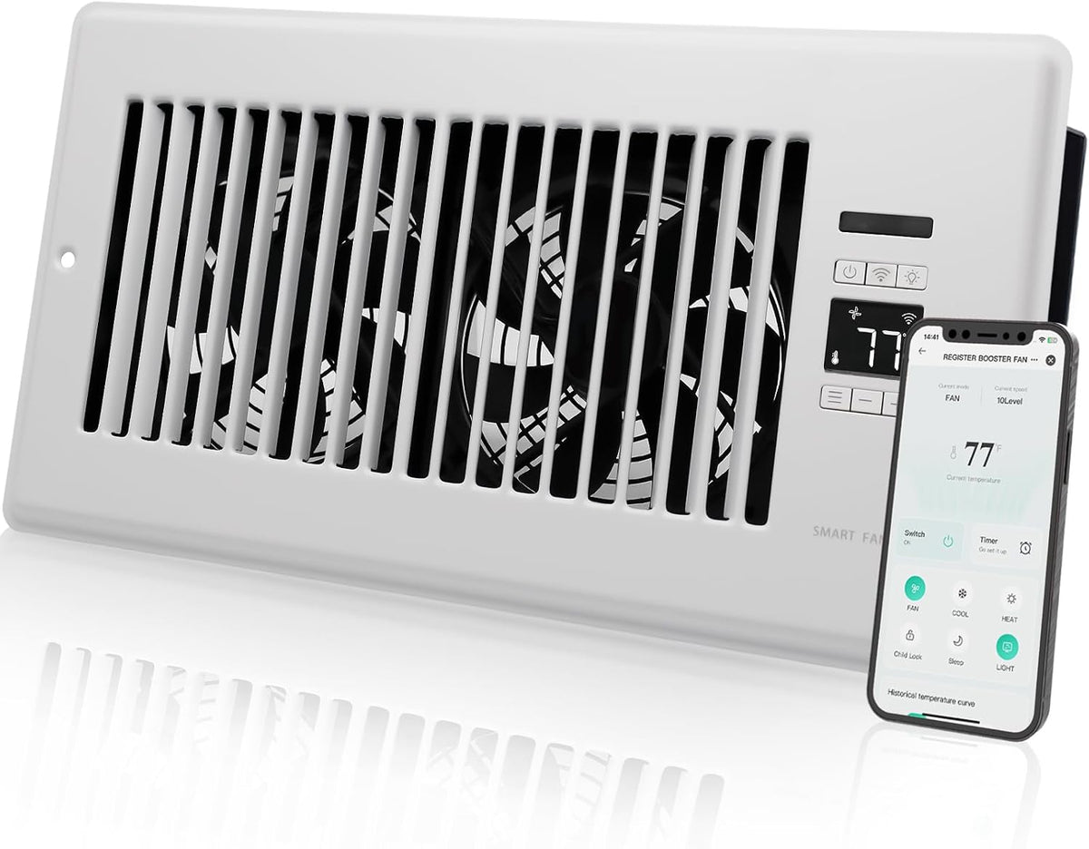 Howeall 4" x 10" Super Quiet Register Booster Fan - Upgrade Smart Register Vent with Ionizer and Dual Intelligent Thermostat Control - Heating Cooling Vent Fan Booster - Charleston Design (ORB)