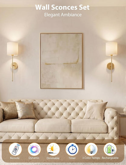 Wall Sconces Set of Two Rechargeable Cordless Wall Decor with Magnetic Bulb