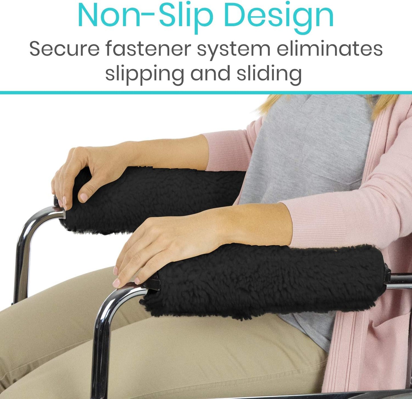 Vive Wheelchair Armrest Pads (2 PCS) - Memory Foam Sheepskin Cushion | Accessories for Transport Electric Wheel Chair Arm Rests - for Adults, Seniors, Handicapped - Soft Support for Office Chair