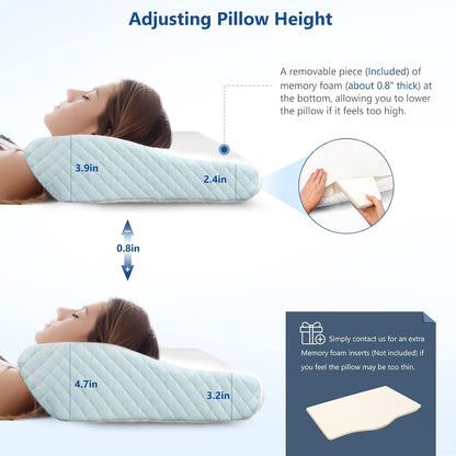 Memory Foam Pillow for Neck Pain Relief, Adjustable Orthopedic Ergonomic Cervical Pillow for Sleeping with Washable Cover, Bed Pillows for Side, Back, Stomach Sleepers