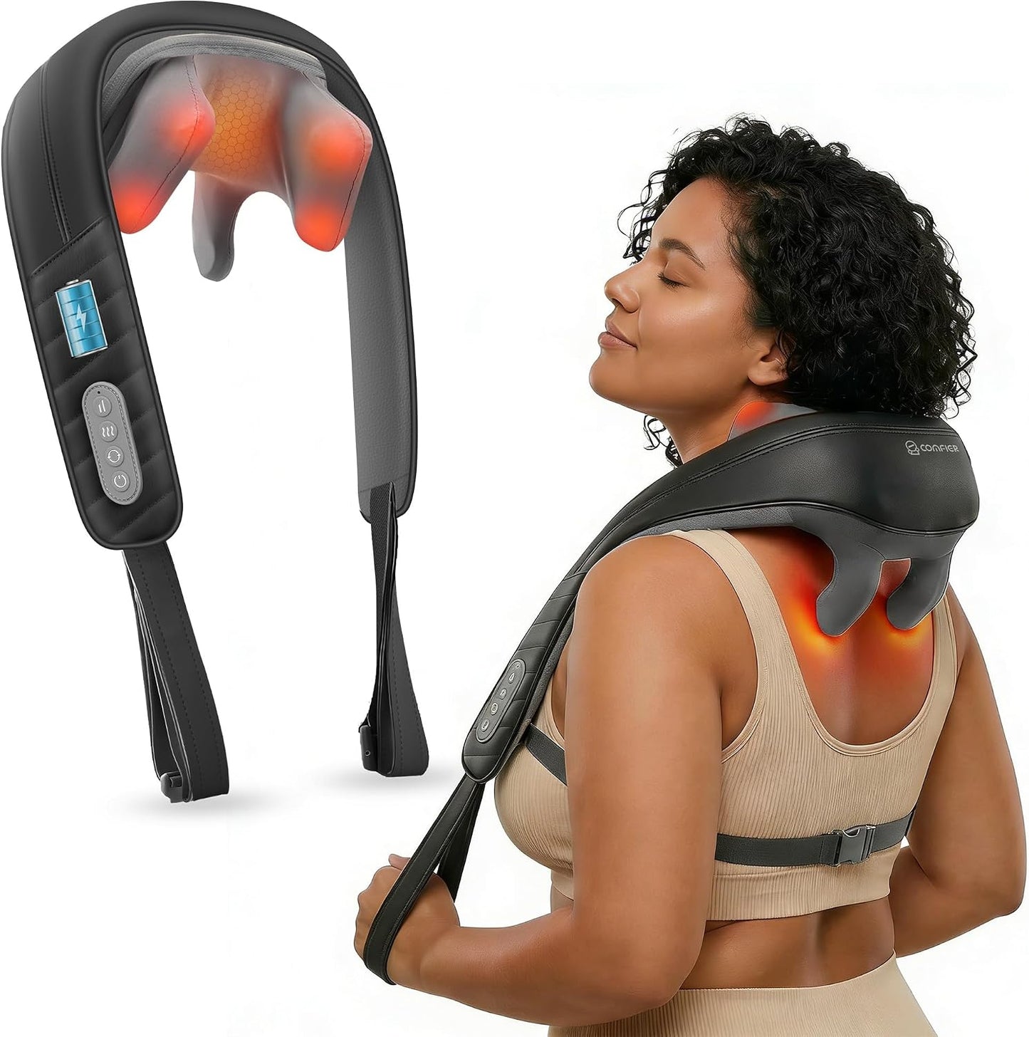 COMFIER Shiatsu Neck and Shoulder Massager with Heat,White Elephant Gifts for Adults,4D Deep Kneading Massage Pillow with Heat, Back Massager, Pillow Massage,Jet Black