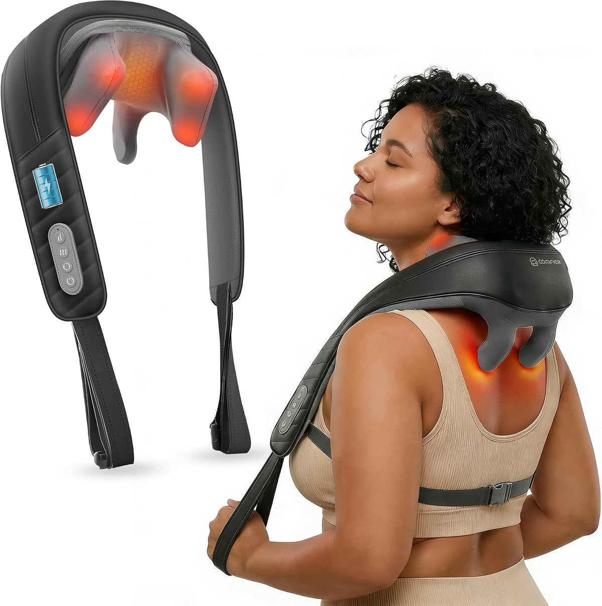 COMFIER Shiatsu Neck and Shoulder Massager with Heat,White Elephant Gifts for Adults,4D Deep Kneading Massage Pillow with Heat, Back Massager, Pillow Massage,Jet Black