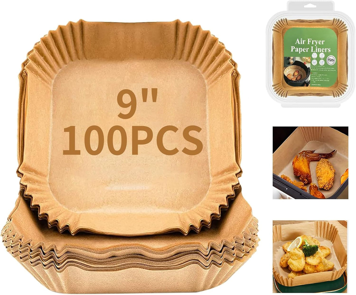 Air Fryer Liners Disposable Paper,100Pcs Parchment Paper Liners,Non Stick Airfryer Paper Liners,Food Grade Air Fryer Accessories WaterProof OilProof for Microwave Oven Steamer 6.3inch Square