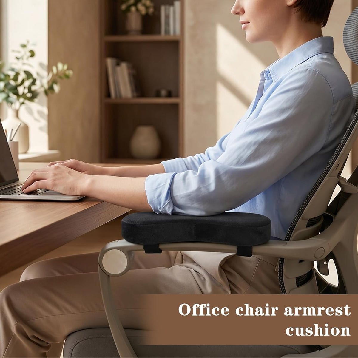 2 Pack Non-Slip Armrest Pads Ergonomic Thick Memory Foam Arm Pads for Office, Gaming Chairs (Black)