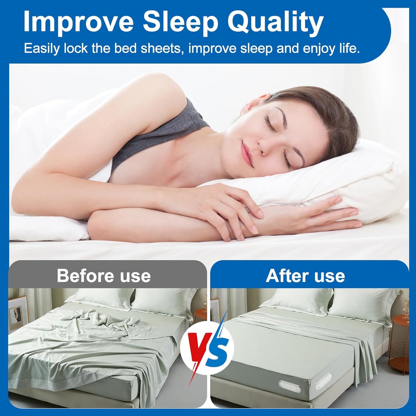 Bed Sheet Holders for Corners, Upgraded Dual-Side Lock Design Sheet Grippers, 4Pcs Heavy Duty Non-Slip Fitted Sheet Clips, Keep Sheets Firm & Tight, Universal Fit for All Mattresses, Easy Installation