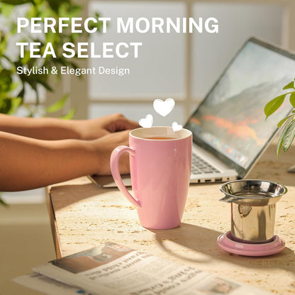 Sweese 15oz Porcelain Tea Mug with Infuser and Lid – Microwave Safe, Ergonomic Handle, Lead-Free Glaze, for Loose Leaf Tea