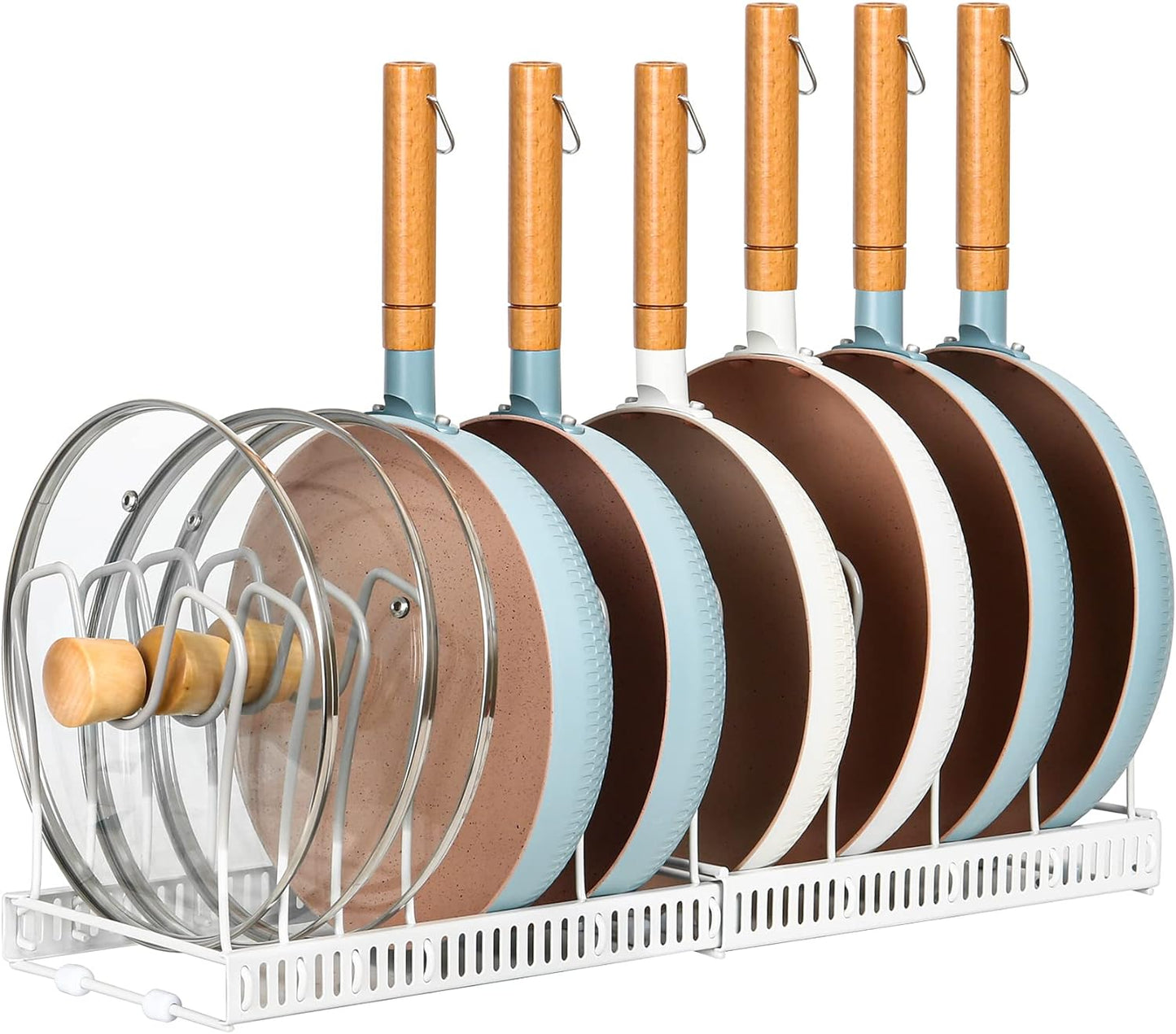 ROOHUA Pot and Pan Lid Organizer Rack for Under Cabinet, 12"-23" Expandable | 10 Adjustable Dividers, Holds Pan Lids, Cookware & Bakeware, Creates Tidy Cabinet Storage, Durable Metal, Bronze