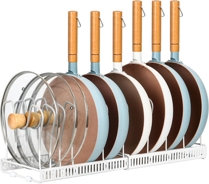 ROOHUA Pot and Pan Lid Organizer Rack for Under Cabinet, 12"-23" Expandable | 10 Adjustable Dividers, Holds Pan Lids, Cookware & Bakeware, Creates Tidy Cabinet Storage, Durable Metal, Bronze