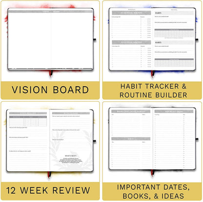 The Phoenix Journal - Quarterly Goal Planner, Daily Planner Journal & Organizer for Goal Setting, Productivity & Focus - Undated 12 Week Planner, Weekly & Monthly Planning, Habit Tracking - Hardcover - Black