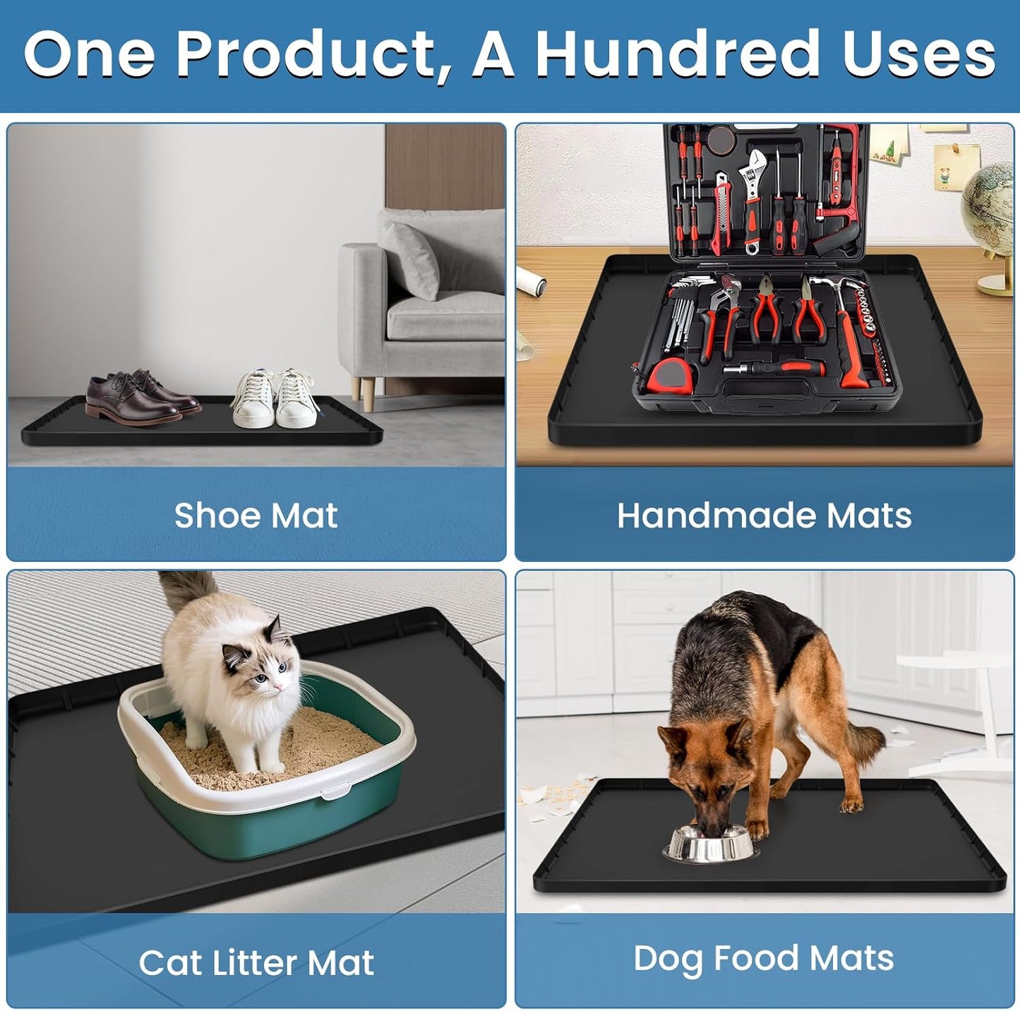 Large Thickened Washing Machine Mat 30" x 28" Silicone Black | Under Washer and Dryer Drain Pan Drip Tray Floor Protector Non-Slip Flexible Soft Mat Waterproof Raised Edge 0.98''
