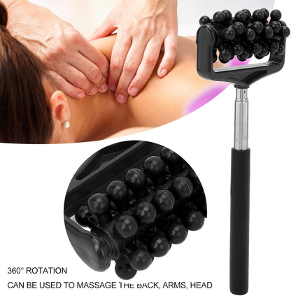 Telescopic Massage Roller Massager for Back and Body, Deep Tissue Scratching Tool with Adjustable Length, Portable Roller for Muscle Relaxation and (Black)