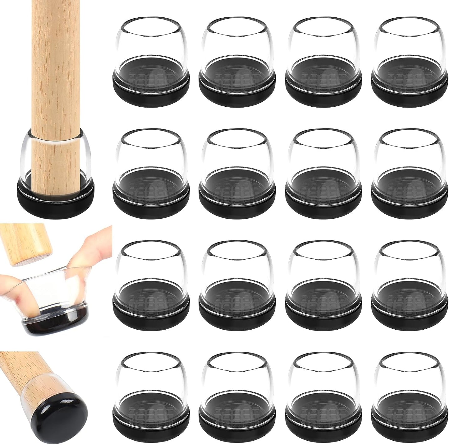 Chair Sliders for Carpet, 16PCS Furniture Sliders for Carpeted Floors & Hardwood Floors, Round Chair Glide Pads for Quickly and Easily Moving Furniture, Protect Floor(Clear, Fit 0.75"-1.1") | Chair Glides for Carpet & Hardwood Floor, Furniture Slides