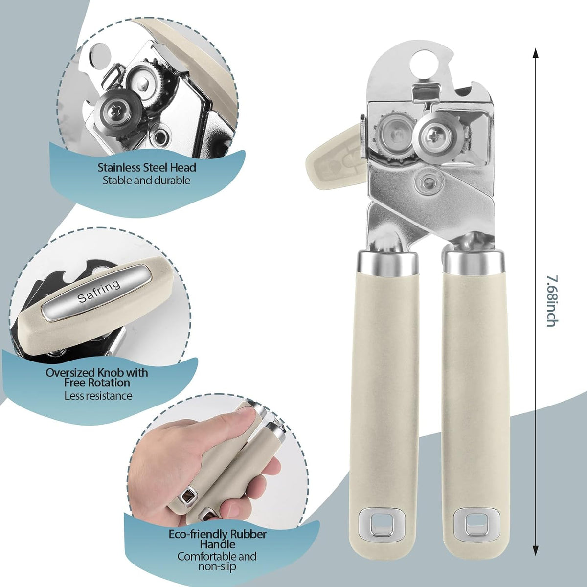 Safring Can Opener Manual, Heavy Duty Handheld Strong Can Opener with Soft Touch Handle, Sharp Blade Smooth Edge, Can Openers with Multifunctional Bottle Opener, Black