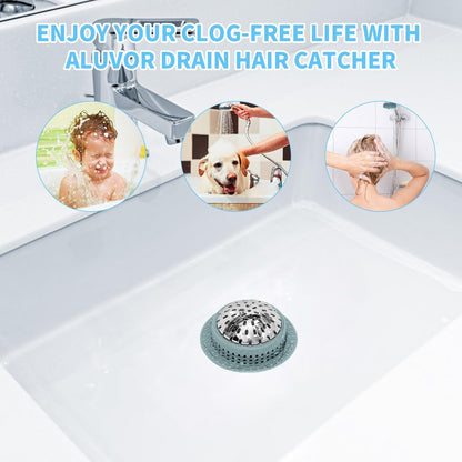 Aluvor Bathtub Drain Hair Catcher Shower Drain Cover Sink Drain Protector | Bathroom Sink & Bathtub Drain Strainer for Pop-Up & Regular Drains, grey