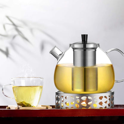 Teapot Warmer with Hollow Frame Design Candle Holder Stainless Steel Coffee Warmer Base for Glass Teapot and Other Heatproof Dish Warming Use