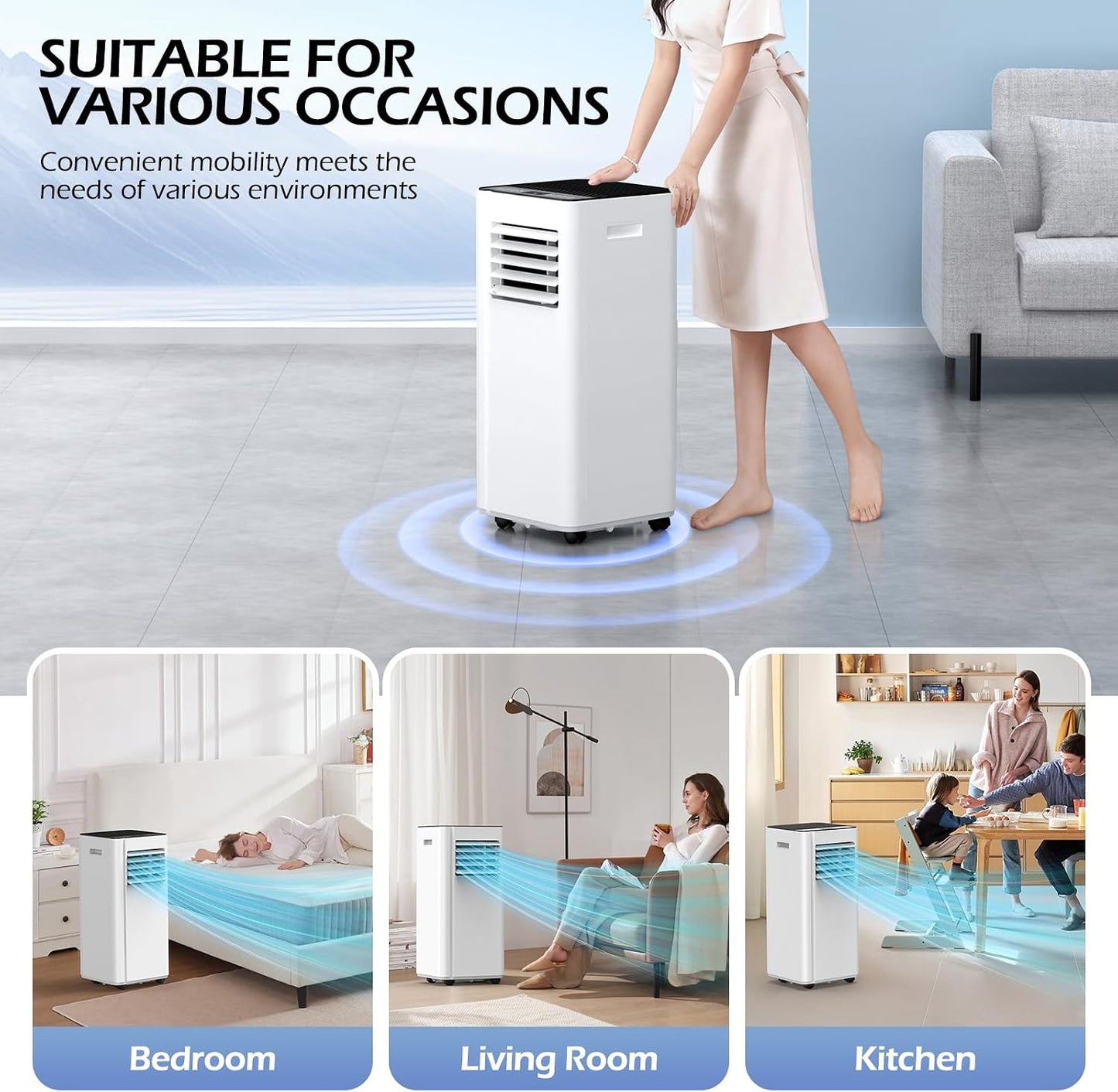 16000 BTU Portable Air Conditioners with WiFi APP | 5-in-1 Fast Cooling for 850 Sq.Ft, Dehumidifier, Fan, 24H Timer, Quiet 40dB Sleep Mode for Home - Included window kit