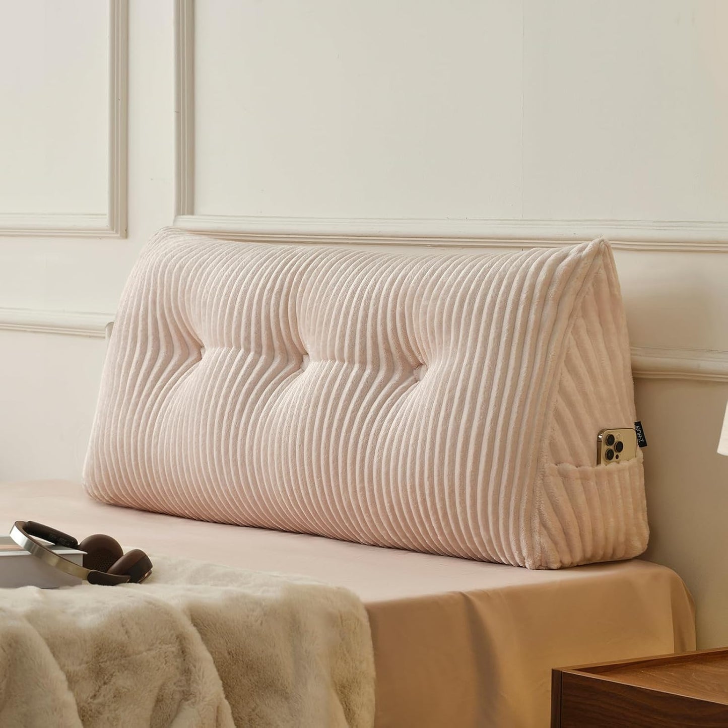 Z-hom Headboard Pillow, Wedge Backrest Cushion, Queen Size,NO Roll Pillow | Grey Triangular Backrest Cushion Equipped,NO Roll Pillow,Ideal for Reading,Sitting Up in Bed&Filling Headboard Gaps