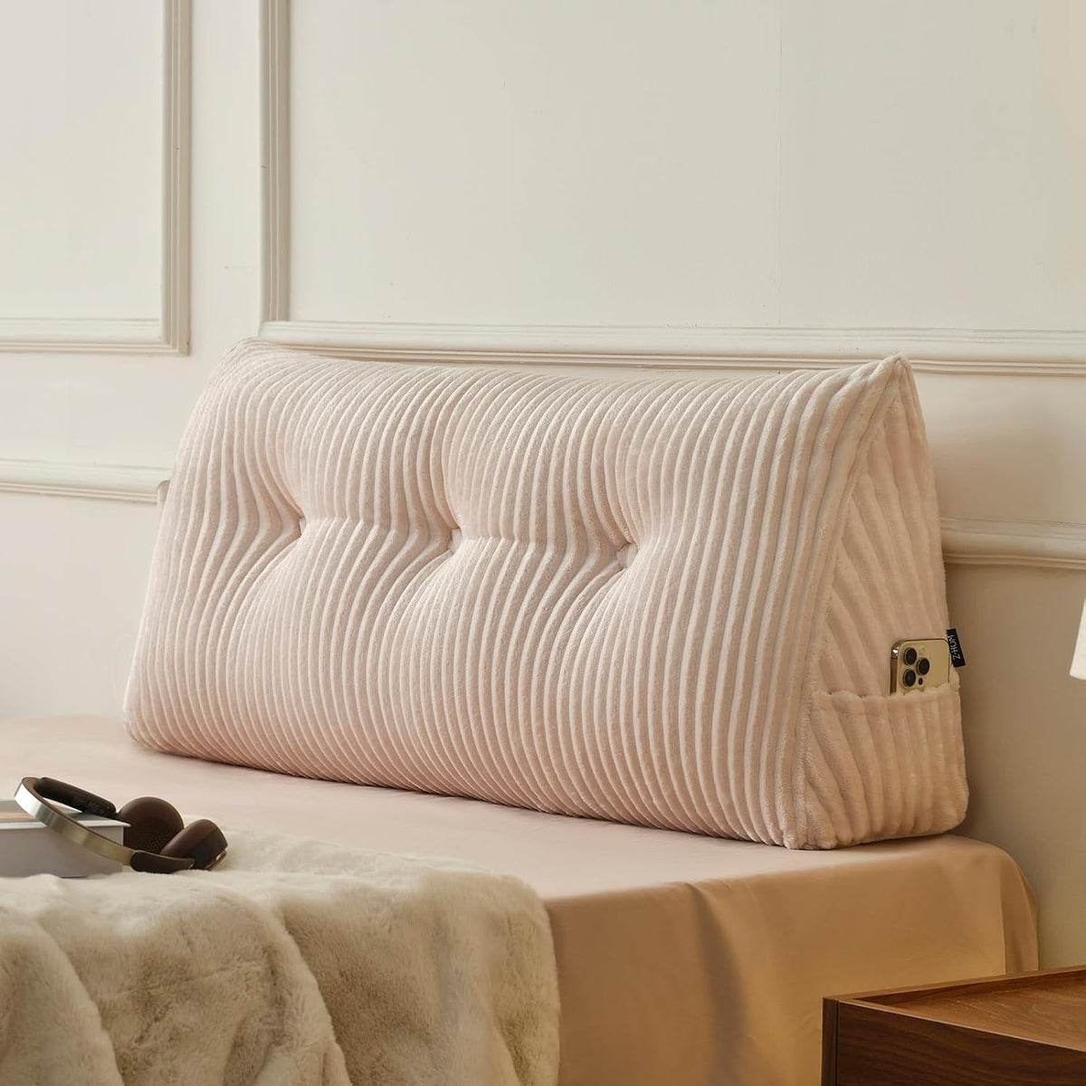 Z-hom Headboard Pillow, Wedge Backrest Cushion, Queen Size,NO Roll Pillow