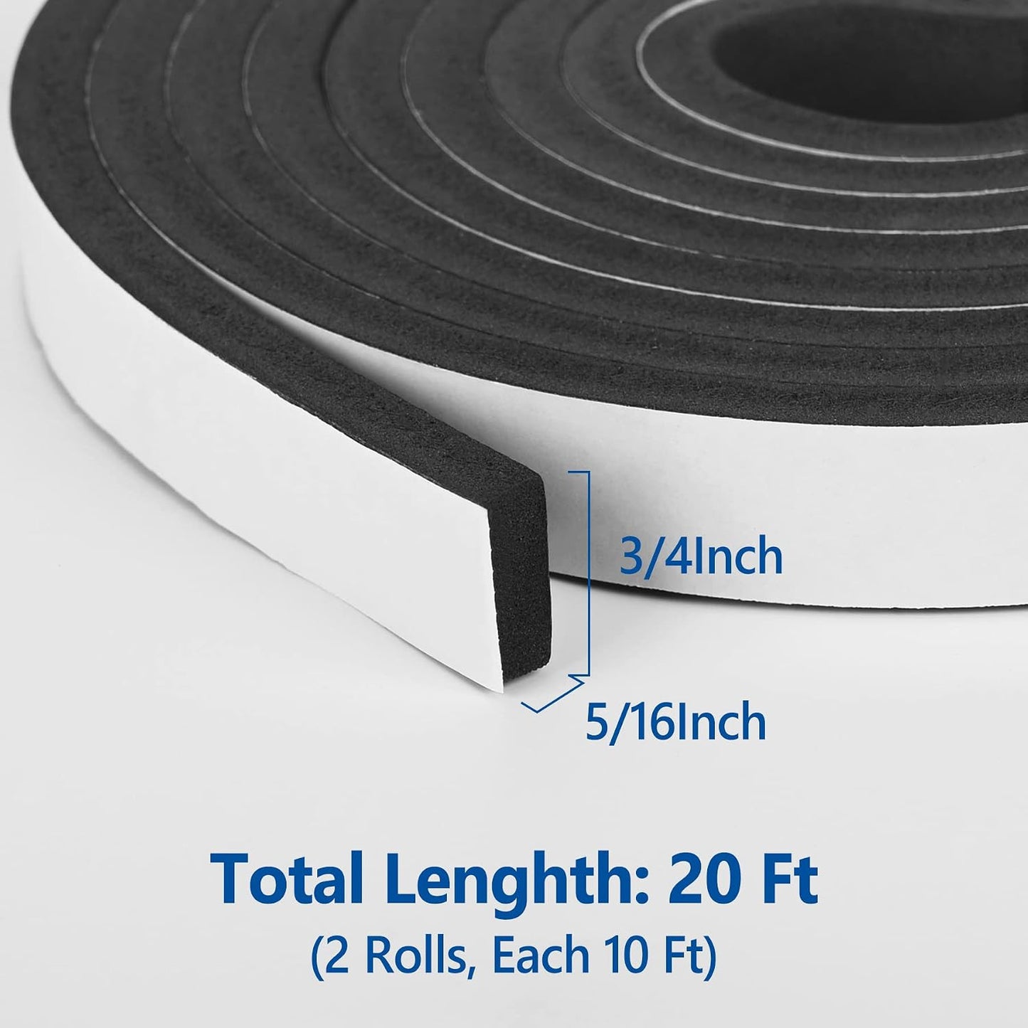 Kikerike Self Adhesive Foam Tape Weatherstrip 1/2In x 1/4In x 42Ft High Density Foam Insulation Strips Seal Weather Stripping with Strong Adhesive for Door and Window Sound Isolation Soundproofing