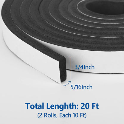 Kikerike Self Adhesive Foam Tape Weatherstrip 1/2In x 1/4In x 42Ft High Density Foam Insulation Strips Seal Weather Stripping with Strong Adhesive for Door and Window Sound Isolation Soundproofing