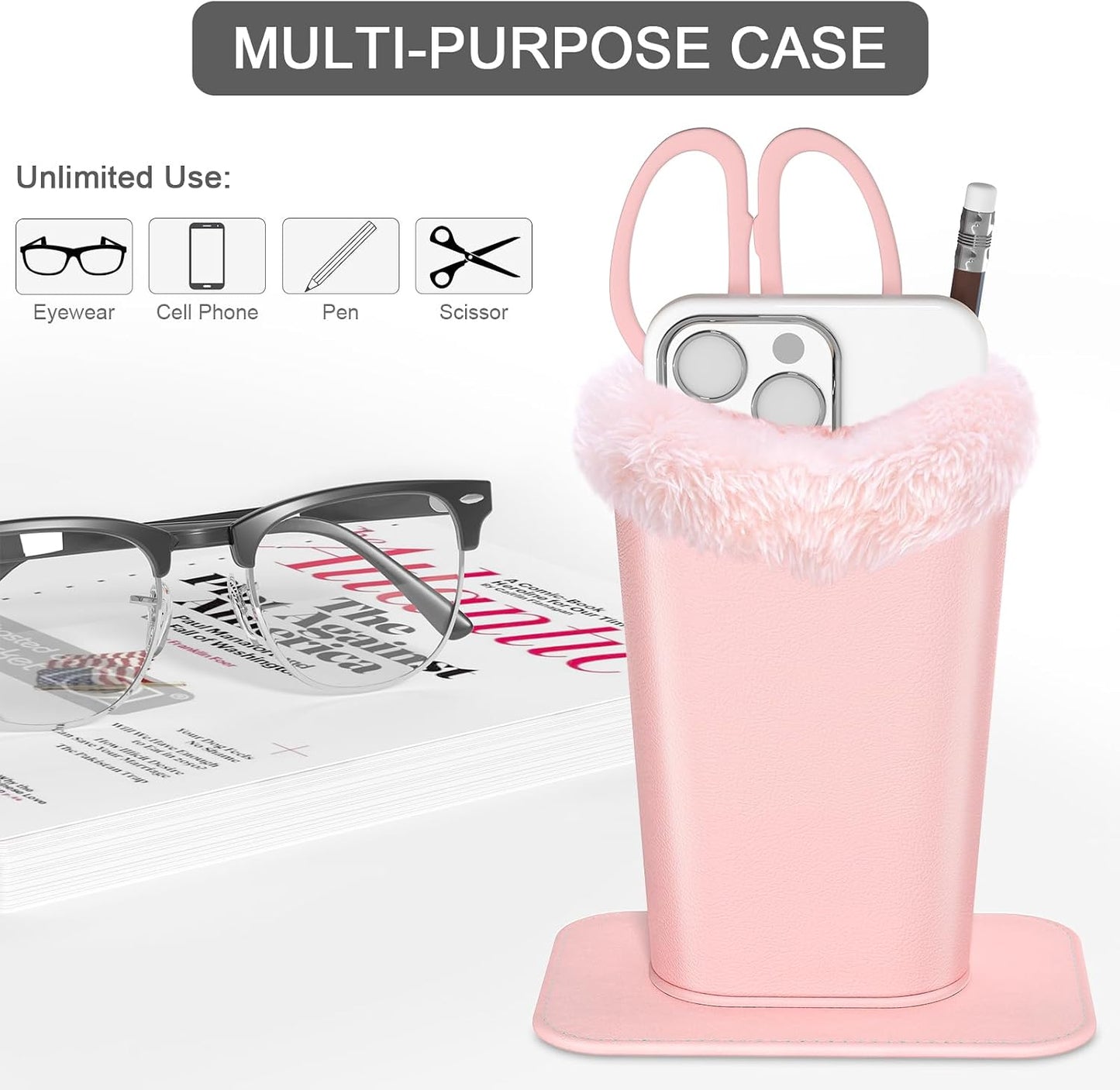 Eyeglasses Holder,Plush Lined PU Leather Pattern Stand Case with Magnetic Base,Unisex for Women Men
