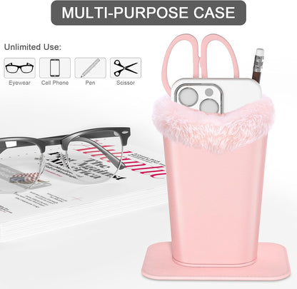 Eyeglasses Holder,Plush Lined PU Leather Pattern Stand Case with Magnetic Base,Unisex for Women Men