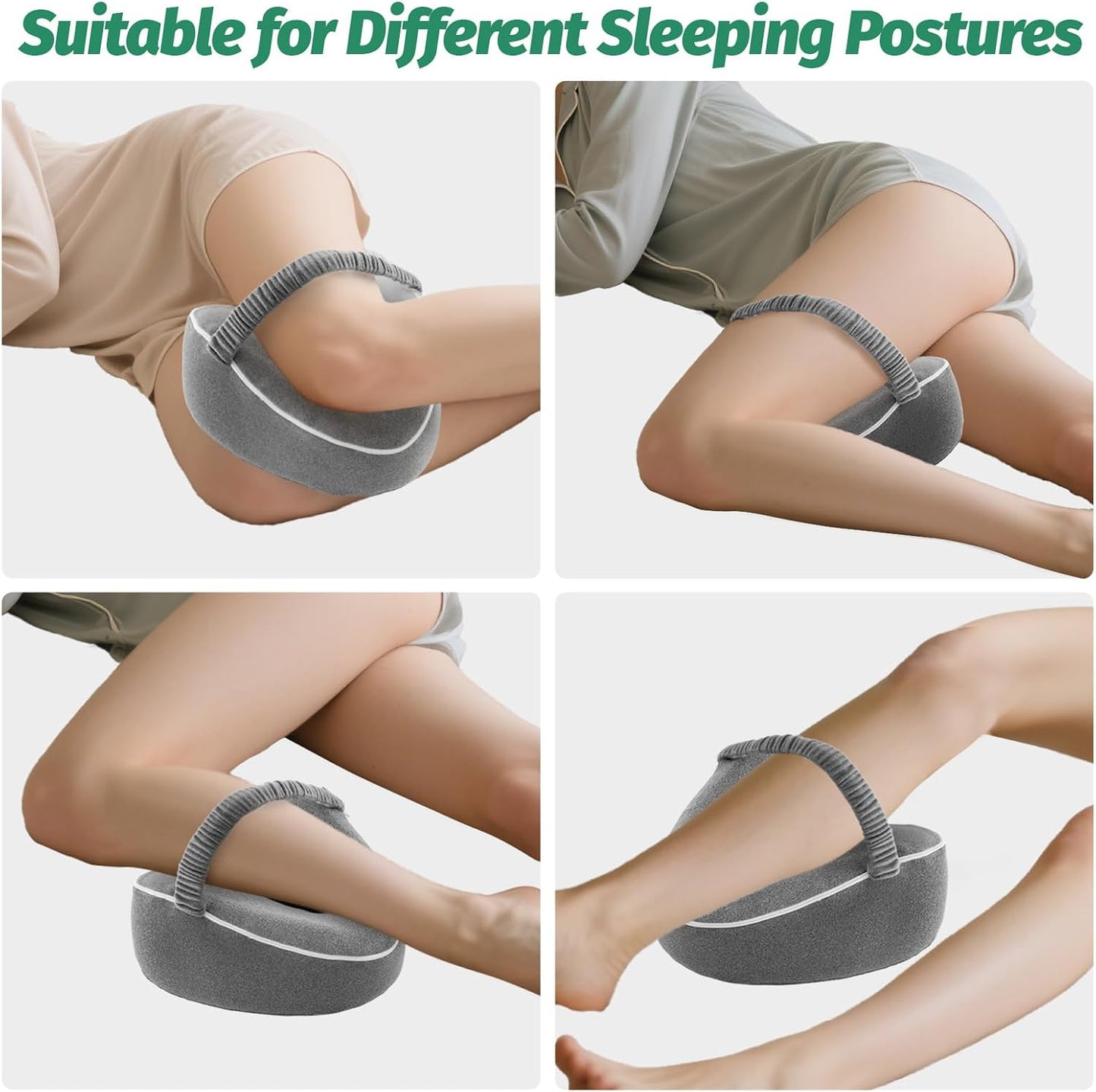 xiaomubiao Memory Foam Knee Pillow for Side Sleepers, Cooling Leg Pillow with Adjustable Strap for Sciatica, Hip & Back Pain Relief, Orthopedic Contour Between Leg Cushion with Washable Cover