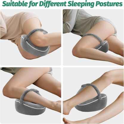 xiaomubiao Memory Foam Knee Pillow for Side Sleepers, Cooling Leg Pillow with Adjustable Strap for Sciatica, Hip & Back Pain Relief, Orthopedic Contour Between Leg Cushion with Washable Cover