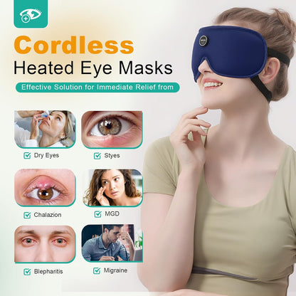 UNCN Heated Eye Mask for Dry Eyes Cordless Rechargeable 4 Temp Settings | 2500mAh cordless 4 temp settings 85-155°F 4 auto timers 20-50min off block light adjustable washable cotton cover