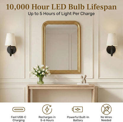 Bell+Howell 2 Pk Rechargeable Wall Sconces Set of Two - Gold