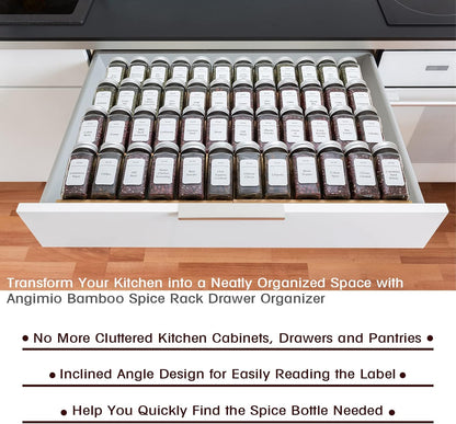 Bamboo Spice Rack Drawer Organizer - 8 Pieces Set- 7" Wide Per Piece - Combine Pieces Into 14" Wide Rack (7" or 14")