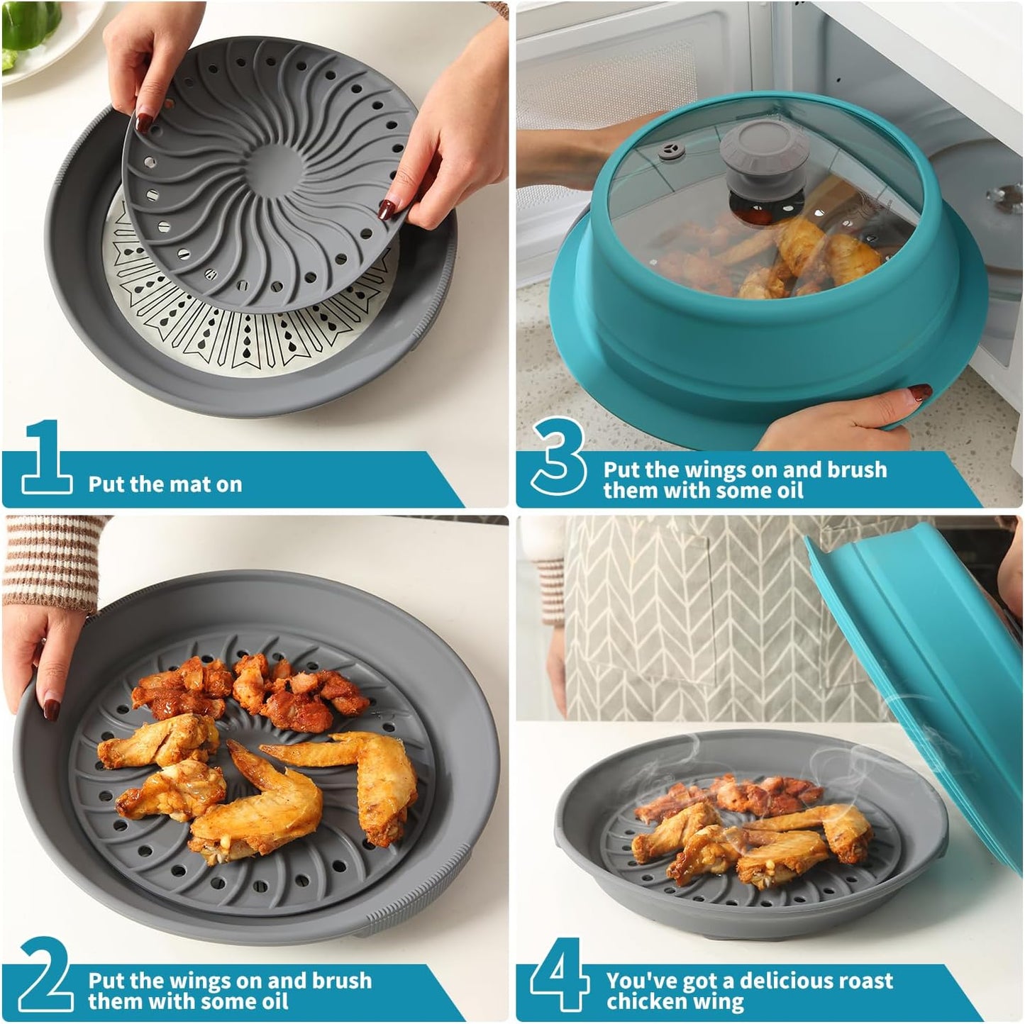 Collapsible Microwave Splatter Lid with Vented Tempered Glass Cover Wok Lid for Microwave Safe, Stockpot Steamer Pot Pan Round Bowl Plate 5" 6" 7" 8" 9" 10" Universal Multifunction Silicone Cover