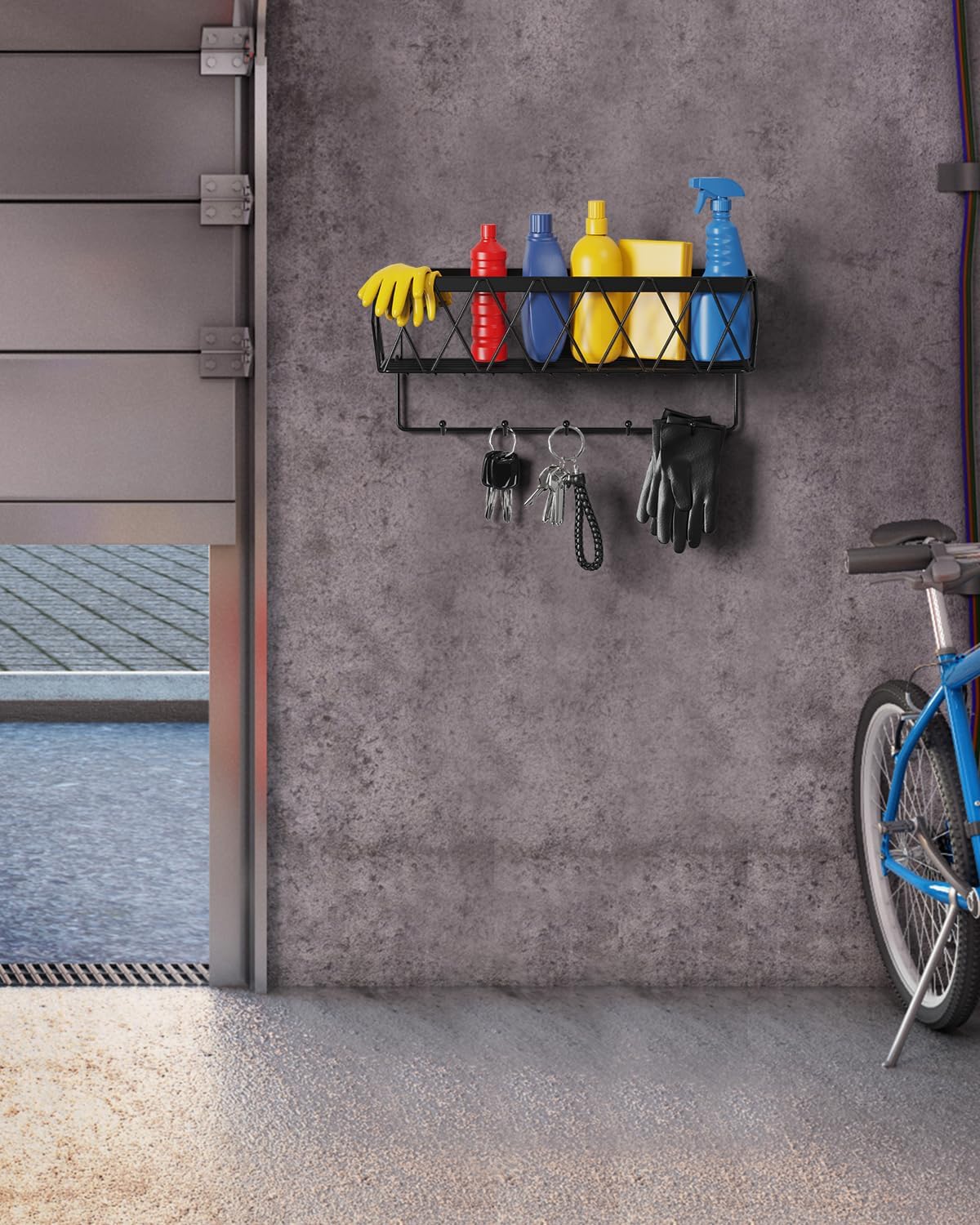Key Holder for Wall - Key Rack with 5 Key Hooks, 11.02" L×2.75" W×4.92" H, Key and Mail Organizer Wall Mount with Mesh Basket, Key Hanger for Wall, Entryway, Home Decor(Matte Black)