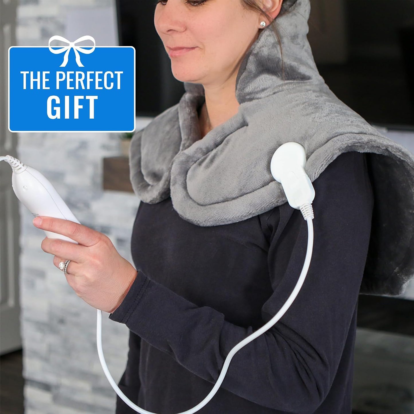 DMI Plush Micro-Fleece Weighted Heating Pad for Neck, Shoulders & Back - 4 Heat Settings, Auto Shut-Off, 9' Cord, Gray, Large