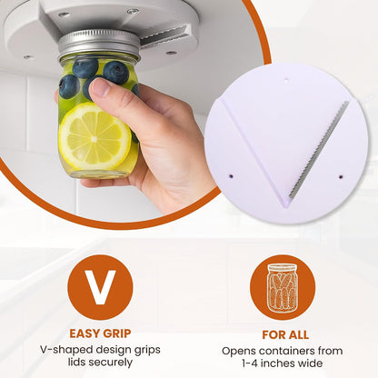 Under Cabinet Jar Opener - Jar Lid and Bottle Opener for Weak Hands - Kitchen Tool for Seniors - Effortless Opening Solution for Arthritis - Easy Installation - White, 7 Inch