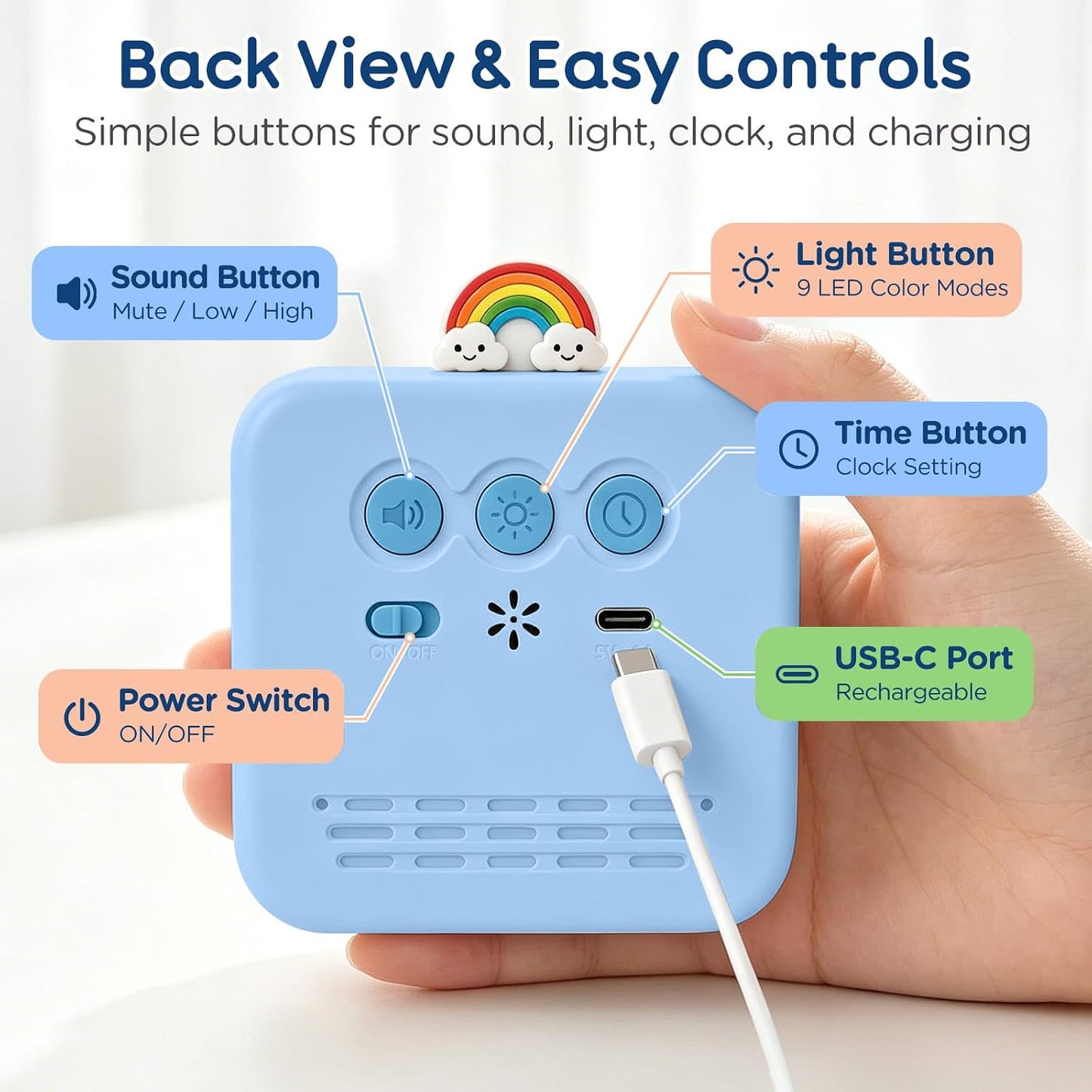 Digital Visual Timer for Kids with 12-Star Rainbow Display & 9 Color Modes | 99-Minute Count-Up & Countdown Timer with Silent Mode & Pause for Classroom, Home, Kitchen, Rechargeable, White