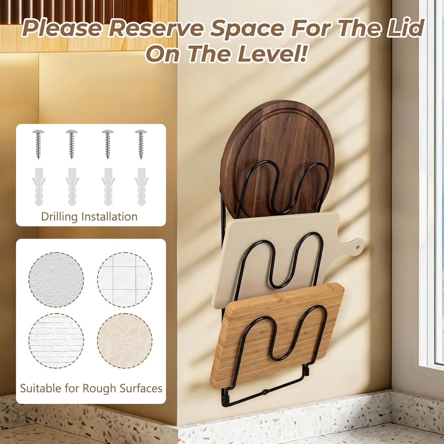 2 Pack Pot Lid Organizer Rack for Cabinet Door/Wall, 6-Tier Pot Lid Holders inside Cabinet Door, No Drilling Adhesive Wall/Door Mounted Rustproof Pots and Pans Lid Organizers for Kitchen Storage Black