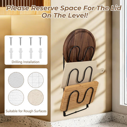 2 Pack Pot Lid Organizer Rack for Cabinet Door/Wall, 6-Tier Pot Lid Holders inside Cabinet Door, No Drilling Adhesive Wall/Door Mounted Rustproof Pots and Pans Lid Organizers for Kitchen Storage Black