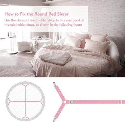 Bed Sheet Holder Straps, 2 Pcs Adjustable Mattress Sheet Clips, Bed Sheet Fasteners Elastic Sheet Suspenders to Keep Bed Sheet in Place for Different Beds (X-Purple)