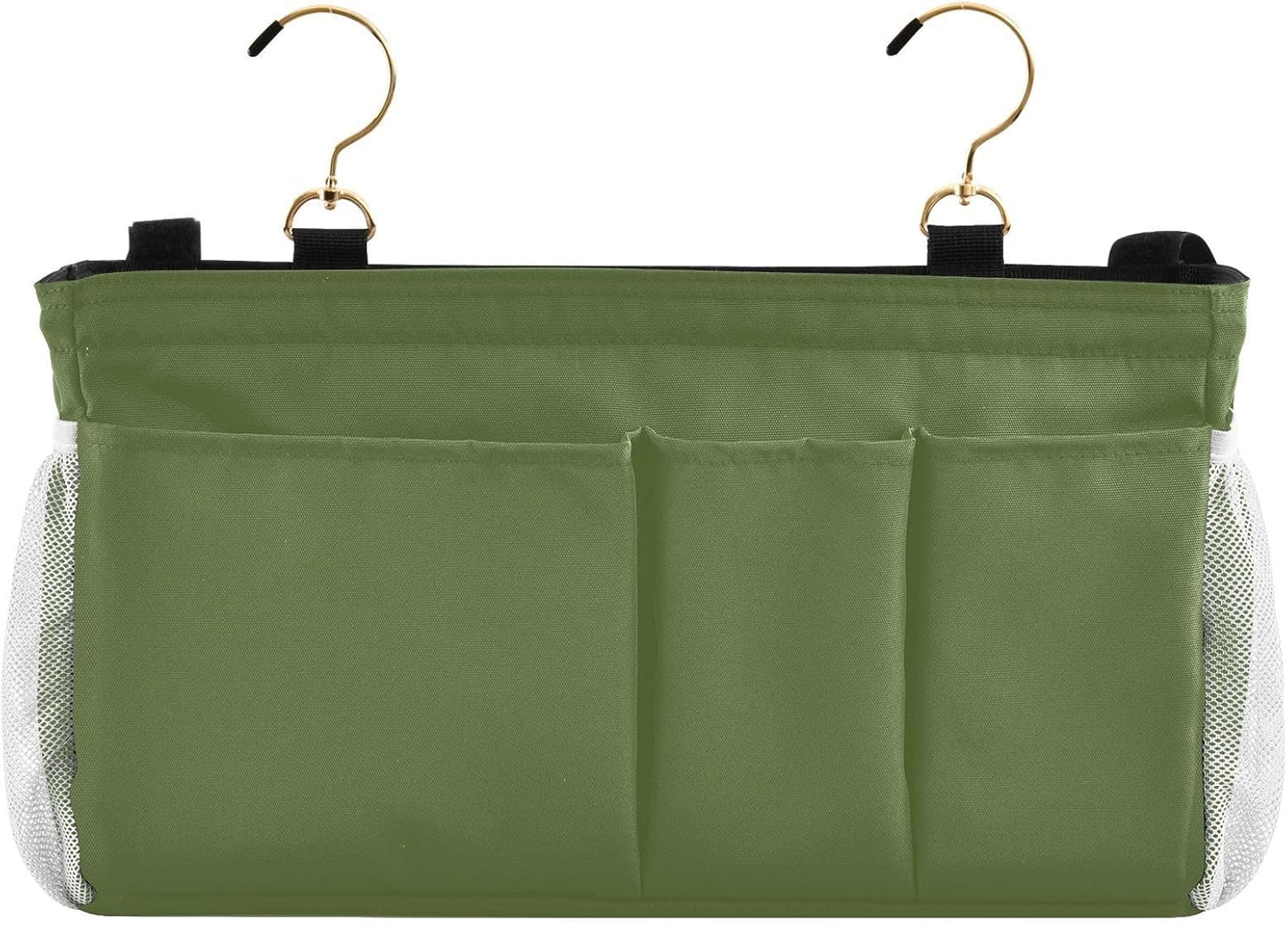 YETTASBIN Olive Green Bedside Caddy Hanging Storage Organizer Bag with 2 Straps & Hooks for Bunk Beds, College Dorm, Hospital Bed - Holder for Books, Phone, Magazine, Glasses, Keys