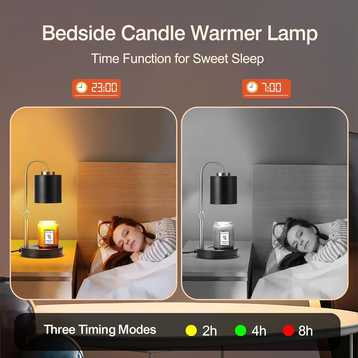 CASTLELIFE Dimmable Candle Warmer Lamp with Timer, Height Adjustable Candle Warmer for Jar Candles, Electric Wax Melt Warmer for Home Decor House Warming Gifts, Birthday Gifts for Women, Black Clear