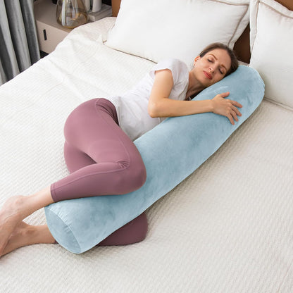 1 MIDDLE ONE Body Pillow for Adults, Bolster Pillow with Removable Velvet Cover, Long Round Cervical Roll Pillow, 35 x 7.87 Inches, Blue