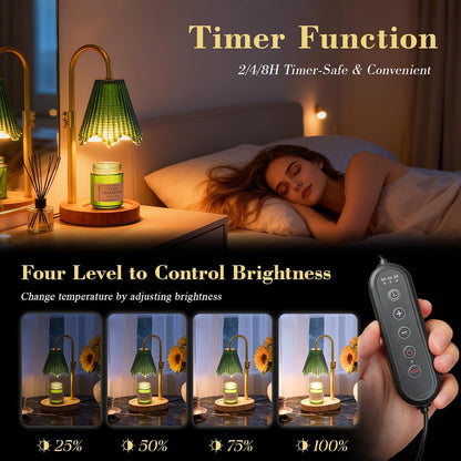 Flower Candle Warmer Lamp,Adjustable Timer & Dimmer(Black2) | Adjustable height fits jars. Timer & dimmer safe melt. 2 bulbs & heat-proof base. Perfect for bedroom, office, or gifting.