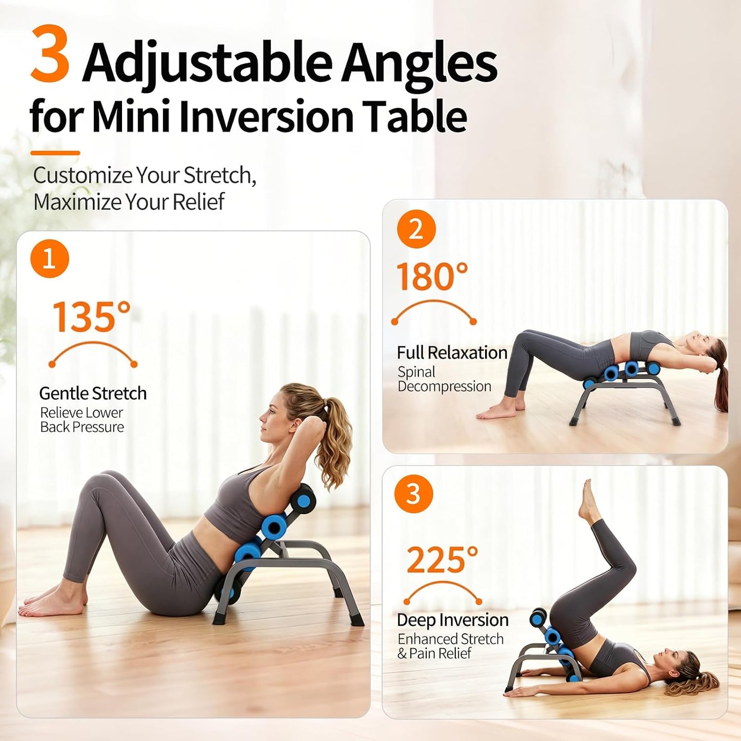 Mini Inversion Table with Rollers, Back Extension Machine | Back Pain Relief, Easy to Assemble & 297LBS Weight Capacity, Spinal Decompression Table for Home Gym (Red)