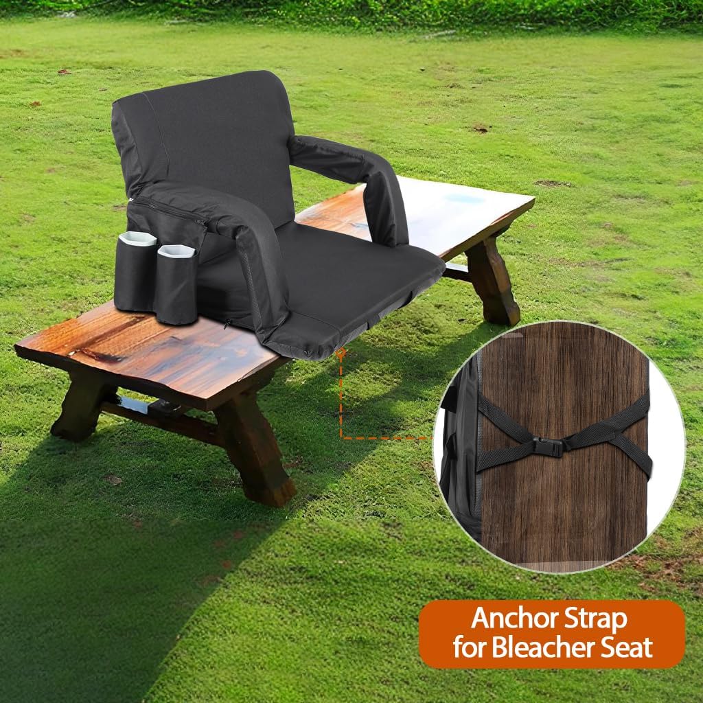 LEMY 20.5"/ 25" Wide Adjustable Stadium Seat for Bleachers Portable Water Resistant Stadium Chair with Back/Arms/Cushion for Outdoor or Indoor