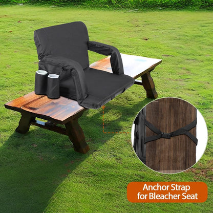 LEMY 20.5"/ 25" Wide Adjustable Stadium Seat for Bleachers Portable Water Resistant Stadium Chair with Back/Arms/Cushion for Outdoor or Indoor