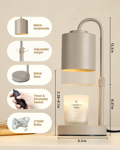 CASTLELIFE Dimmable Candle Warmer Lamp with Timer, Height Adjustable Candle Warmer for Jar Candles, Electric Wax Melt Warmer for Home Decor House Warming Gifts, Birthday Gifts for Women, Black Clear